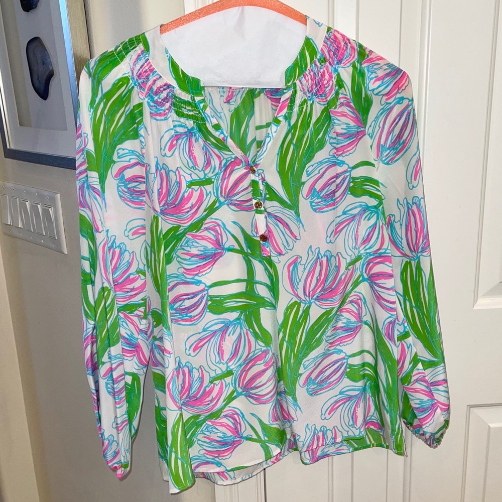 Lilly Pulitzer Floral Blouse in Pink and Green